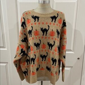 Cozy Black Cat and Pumpkin Sweater